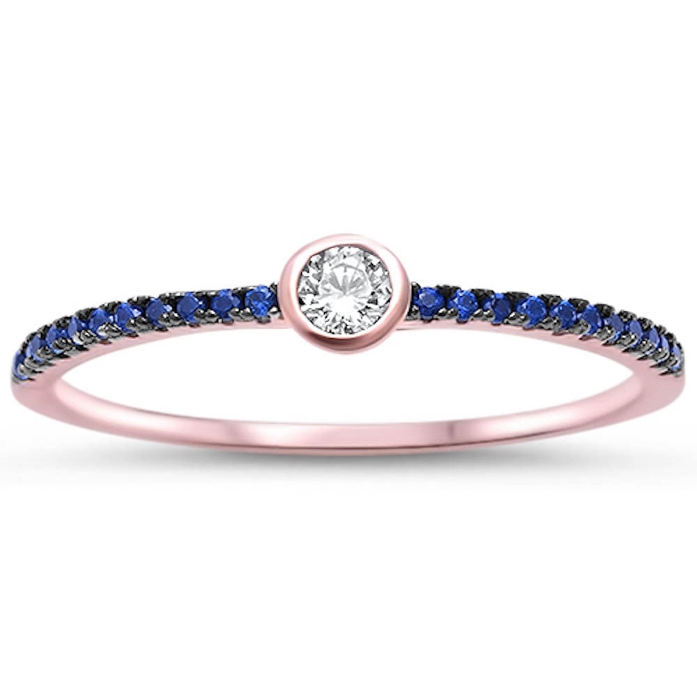 Rose Gold Plated Bezel Cubic Zirconia W/ Sapphire Ring Size 6